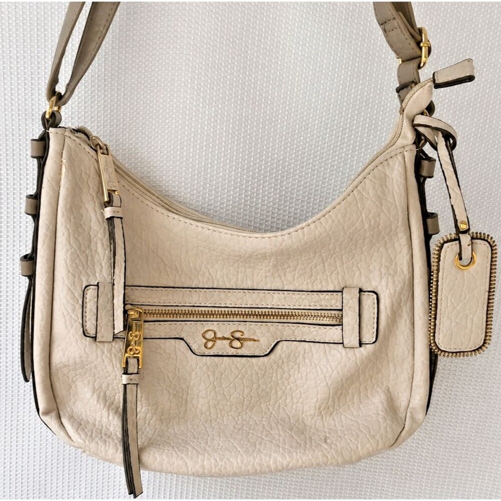 Jessica Simpson Beige Taupe Faux Leather Hobo Shoulder Crossbody Gold Hardware